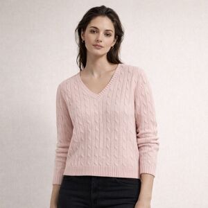 St. John’s Bay Light Pink Cable Knit V-Neck Cotton Sweater
